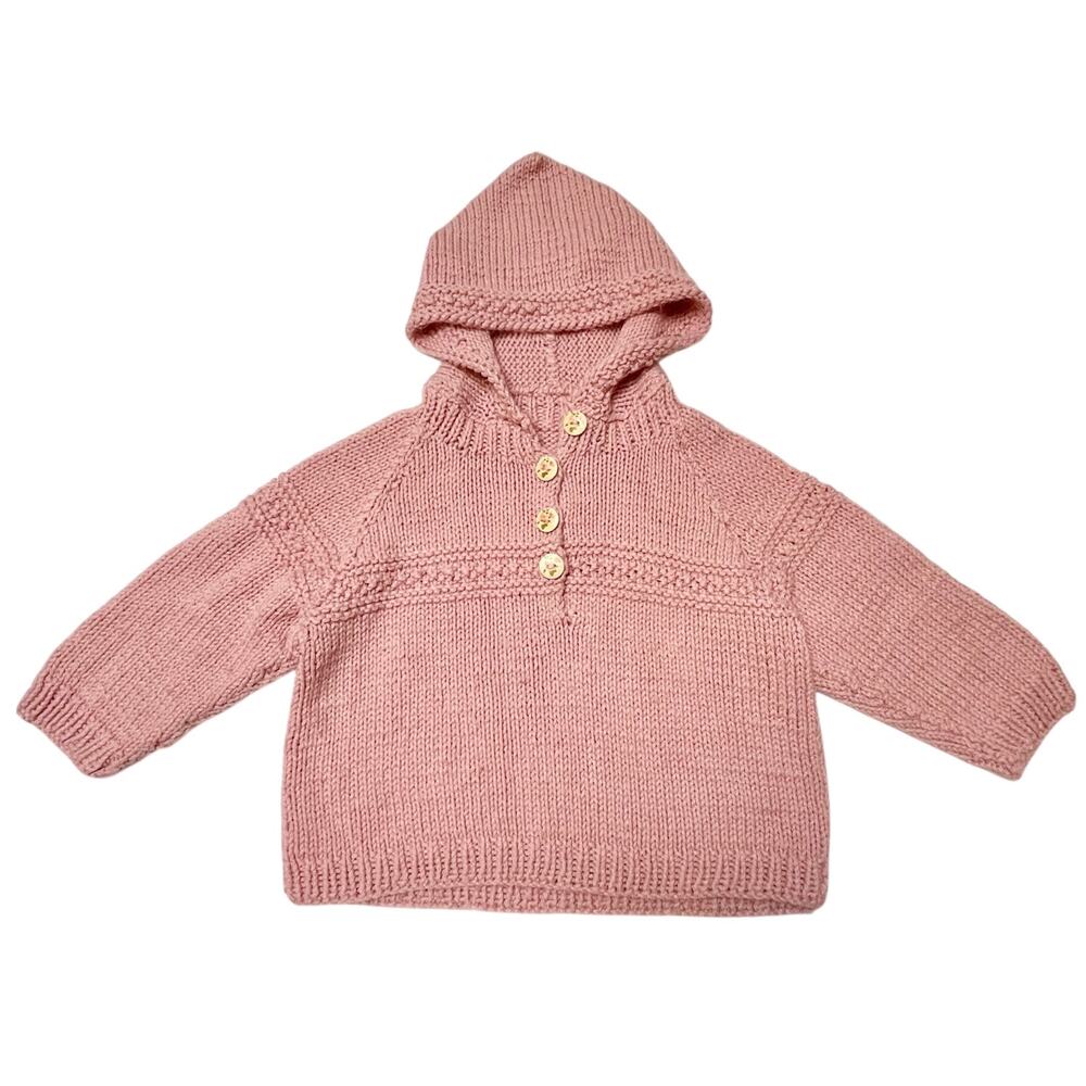 Handmade Knit Floral Button Hooded Sweater
